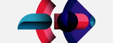 Soyut şekiller örtüşüyor, canlı renk değişimleri yaratıyor. Kırmızı, deniz mavisi, deniz kuvvetleri baskın bileşim. Modern tasarım, temiz estetik.