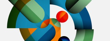 Üst üste binen kıvrımlı şekiller, canlı renkler, dinamik etkileşimler içeren soyut bir kompozisyon. Modern tasarım, temiz estetik, görsel uyum.