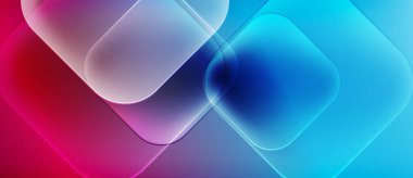 Soyut arkaplan yuvarlak kareler, canlı renkler karışımı. Pembe, mavi renkler modern estetik yaratıyor. Düzen eğimleri kompozisyona hakim.