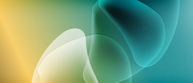 Soyut akışkan şekiller harmanlanır ve yumuşak eğimler yaratır. Renkler sarıdan yeşile, sonra da maviye dönüşüyor. Yumuşak kıvrımlar hareketi, ışık etkileşimini önerir.