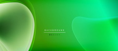 Soyut yeşil arkaplan. Pürüzsüz akış şekilleri modern tasarım yaratır. Gradyan gölgeler görsel derinlik, basit zarafet sunar.