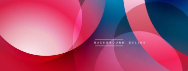 Soyut renkli çemberler çakışıyor. Gradyan gölgeler modern tasarım yaratır. Metin arka plan tasarımı okur. Canlı renkler kompozisyona hakim..