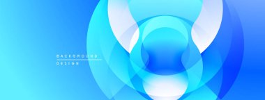 Soyut mavi tasarım, üst üste binen daireler oluşturarak dinamik görsel efekt yaratır. Gradyan gölgeler derinliği arttırır, modern estetik.
