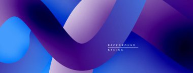 Soyut sıvı şekilleri, canlı maviler, morlar dinamik bir zemin oluşturur. Modern tasarım, pürüzsüz eğimler görsel ilgi sunar.