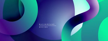 Soyut sıvı şekilleri örtüşür, parlak mavi, yeşil gradyanlar yaratır. Modern tasarım hareket, derinlik ve enerji öneriyor. Minimalist estetik.