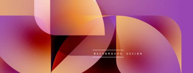 Soyut geometrik şekiller, canlı renklerin karışımı. Modern tasarım, pürüzsüz gradyanlar dinamik görsel efekt yaratır. Mor, turuncu renkler kompozisyona hakim..