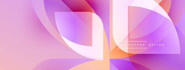 Soyut geometrik şekiller çakışıyor. Yumuşak pembeler, morlar, portakallar modern görsel efektler yaratır. Arkaplan metin ögelerini içerir.