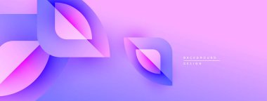 Soyut gradyan şekiller çakışıyor, dinamik görsel etki yaratıyor. Mor, pembe renkler kompozisyona hakim. Modern tasarım ögesi.