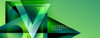 Soyut yeşil tasarım katmanlı geometrik şekiller içerir. Değişik renklere sahip modern kompozisyon, arka planlar için uygun. Minimalist stil.