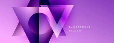 Soyut mor tasarım katmanlı üçgenler, gradyanlar içerir. Modern estetik, arka planlar ve sunumlar için uygun. Minimalist stil.
