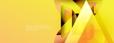 Soyut geometrik şekiller örtüşüyor, parlak sarı, turuncu renkler yaratıyor. Arkaplan ve sunumlar için uygun modern tasarım.