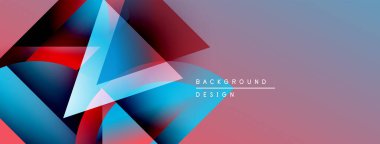 Soyut geometrik şekiller canlı maviler, kırmızılar, pembeler harmanlarlar. Gradyan arka plan dinamik görsel efekt yaratır. Modern tasarım ögesi.