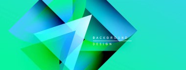 Soyut geometrik şekiller örtüşüyor, canlı turkuazlar yaratıyor, yeşil gradyanlar. Metin, kompozisyon içerisindeki arkaplan tasarımını okur.