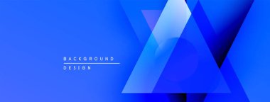 Soyut mavi arkaplan tasarımı geometrik şekiller, gradyanlar, üst üste binen katmanlar içerir. Modern estetik, canlı renkler, temiz sunum.