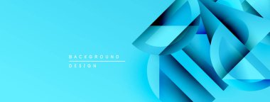 Soyut mavi tasarım, üst üste binen geometrik şekiller. Gradyan gölgeler derinlik yaratır, modern estetik. Mevcut en küçük metin.
