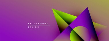 Soyut geometrik şekiller örtüşüyor, canlı mor ve yeşil renkler yaratıyor. Modern tasarım elementleri dinamik görsel deneyim önerir.
