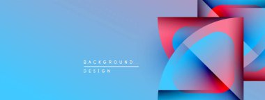 Soyut geometrik şekiller örtüşüyor, canlı mavi ve kırmızı renkler yaratıyor. Modern tasarım ögeleri dinamik arkaplan dokusunu önerir.