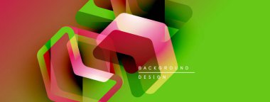 Soyut geometrik şekiller örtüşüyor, canlı renk eğimleri yaratıyor. Yeşil, pembe, turuncu renkler tasarımda baskın. Metin arkaplan tasarımı okur.