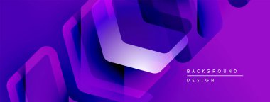 Soyut mor tasarım üst üste binen geometrik şekiller içerir. Renkler derinlik yaratır, modern estetik. Mevcut en küçük metin.
