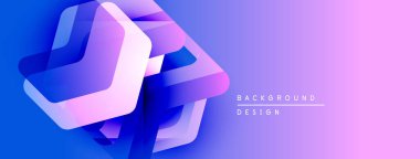 Soyut geometrik şekiller, canlı gradyan. Mavi, mor renkler modern tasarım yaratır. Minimalist estetik, temiz çizgiler mevcut.