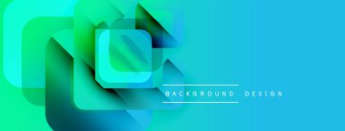 Soyut geometrik şekiller örtüşür, parlak mavi, yeşil eğimler yaratır. Arkaplan, pankart ve sunumlar için modern tasarım ögesi.