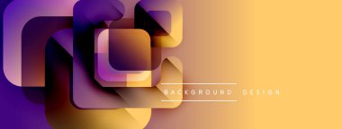 Soyut geometrik şekiller örtüşür, canlı bir değişim etkisi yaratır. Sarı, mor renkler tasarıma egemen, modern estetik.