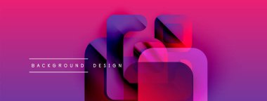 Soyut geometrik şekiller, pembe ve mor renkle örtüşür. Metin, kompozisyon içerisindeki arkaplan tasarımını okur. Modern görsel element.