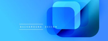 Parlak mavi soyut tasarım. Üst üste binen kareler modern görsel efektler yaratır. Metin arka plan tasarımı okur. Basit, temiz estetik..