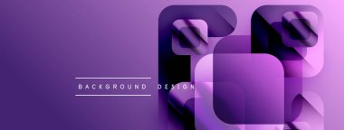 Soyut mor arkaplan. Üst üste binen kareler modern tasarım yaratır. Dereceli gölgeler derinlik ekler, görsel ilgi. Minimalist estetik.