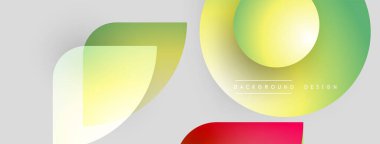 Soyut şekiller örtüşüyor, canlı renk değişimleri yaratıyor. Modern tasarım pürüzsüz geçişler ve hafif arkaplan içerir.