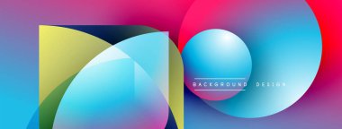 Soyut geometrik şekiller canlı renkleri harmanlarlar. Üst üste binen formlar dinamik görsel efekt yaratır. Modern tasarım ögeleri parlak kompozisyon sunar.