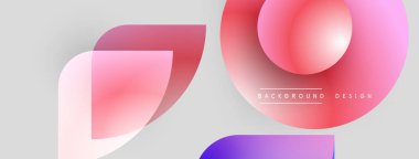 Soyut şekiller örtüşüyor, canlı renk değişimleri yaratıyor. Yumuşak pembeler, morlar, maviler açık gri arka planda karışıyor. Modern tasarım ögesi.