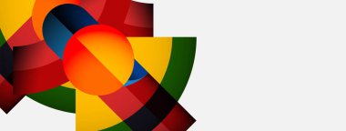 Soyut renkli şekiller çakışıyor, dinamik görsel etki yaratıyor. Parlak renkler kompozisyona hükmediyor, enerji ve hareket öneriyor..