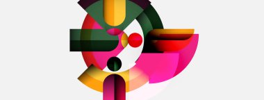 Renkli örtüşen şekillerin yer aldığı soyut bir kompozisyon. Geometrik formlar dinamik görsel etkileşim yaratır, canlı renkler tasarıma hakim olur.