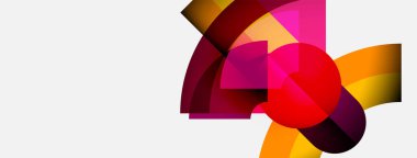 Soyut renkli şekiller örtüşüyor, dinamik çiçek desenleri oluşturuyor. Beyaz arka planda parlak renklerin karşıtlığı. Modern tasarım ögesi.