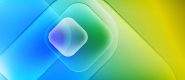 Soyut gradyanlar harmanlanarak yuvarlak kareler oluşturur. Maviden yeşile, sonra da sarıya geçiş. Yumuşak ışık, ışık efekti yaratır. Minimalist tasarım.