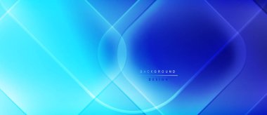Soyut mavi arkaplan. Gradyan şekiller örtüşüyor, dinamik ışık efektleri yaratıyor. Modern tasarım elementleri teknoloji ve yenilik öneriyor.