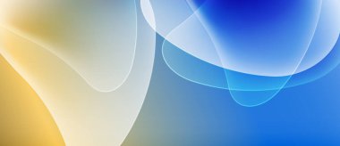 Soyut akışkan şekiller, yumuşak renkler karışımı. Sarı, beyaz, mavi renkler dinamik kompozisyon oluşturur. Yumuşak eğimler hareketi, ışığı işaret eder.
