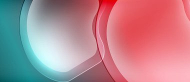 Soyut sıvı şekilleri harmanlanarak canlı deniz mavisi, beyaz, kırmızı renkler yaratır. Yumuşak kıvrımlar hareketi, derinliği gösterir. Minimalist tasarım.