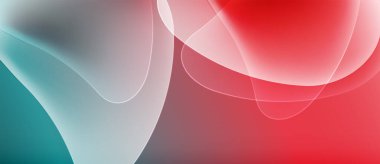 Soyut akışkan şekiller, canlı renklerin karışımı. Kırmızı, deniz mavisi, beyaz dinamik görsel deneyim yaratır. Yumuşak eğimler hareketi, enerjiyi gösterir.