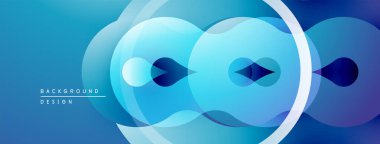 Soyut mavi tasarım, üst üste binen daireler, gradyanlar, düzgün şekiller. Modern estetik, temiz kompozisyon, canlı renk şeması.