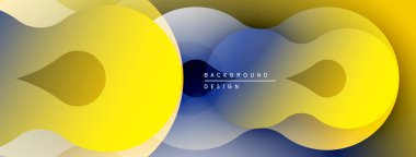 Soyut tasarım özellikleri üst üste binen yuvarlak şekiller. Sarı, mavi, beyaz renkler modern estetik yaratıyor. Minimalist kompozisyon, pürüzsüz geçiş.