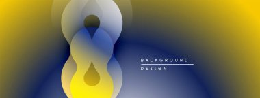 Soyut tasarım özellikleri üst üste binen daireler, gradyanlar. Sarı, mavi renkler modern görsel efektler yaratır. Mevcut en küçük metin.