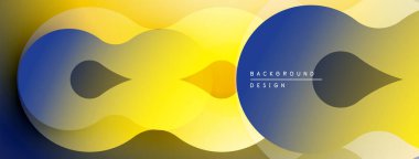 Soyut tasarım özellikleri üst üste binen daireler, gradyanlar. Sarılar, maviler dinamik görsel akış yaratır. Modern estetik.