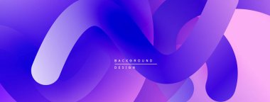 Soyut sıvı şekiller, canlı mor renkler pembeye karışıyor. Modern tasarım, pürüzsüz gradyanlar dinamik görsel efekt yaratır.