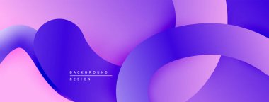 Soyut sıvı şekiller, mor renkler, eğim arkaplanı. Modern tasarım ögesi, düz kıvrımlar, canlı renkler.