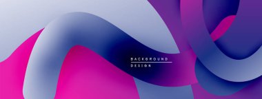 Soyut sıvı şekilleri, canlı mor, mavi gradyanlar. Arka planlar ve sunumlar için modern tasarım öğesi. Düz eğriler dinamik bileşim oluşturur.