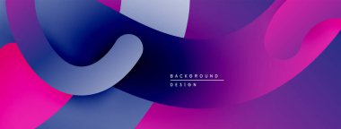 Soyut sıvı şekilleri örtüşür, canlı mor, mavi ve pembe renkler yaratır. Arkaplan, pankart ve sunumlar için modern tasarım ögesi.