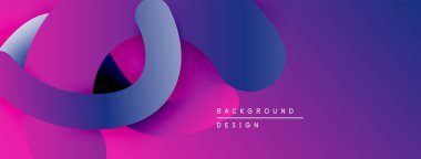 Soyut sıvı şekilleri örtüşür, canlı mor, mavi ve pembe renkler yaratır. Modern tasarım hareket, derinlik ve görsel ilgi öneriyor.