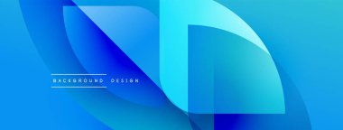Soyut mavi arkaplan. Üst üste binen şekiller dinamik görsel efekt yaratır. Sancaklar ve sunumlar için modern tasarım uygun.